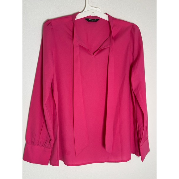 Allegra K Tops - Allegra K Womens Fuchsia Pink Tie Neck Blouse Long Sleeve Bow Top Size L